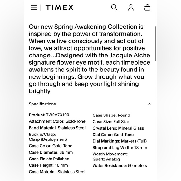 TIMEX Legacy x Jacquie Aiche Gold Sunray Dial with Tribe Eye 36mm Watch - Picture 5 of 5